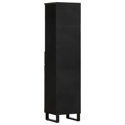 Шкаф за баня, черен, 38x33x160 см, масивно мангово дърво