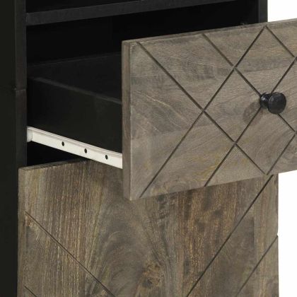 Шкаф за баня, черен, 38x33x160 см, масивно мангово дърво