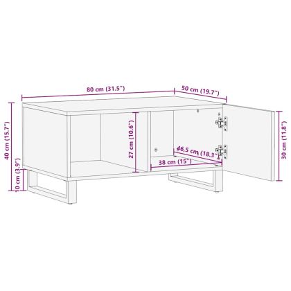 Кафе маса, черна, 80x50x40 см, мангово дърво масив