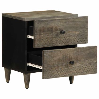 Нощно шкафче Светло сиво 40x33x46 cm Масивна дървесина Манго