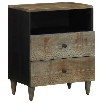 Нощно шкафче Светло сиво 50x33x60 cm Масивна дървесина Манго