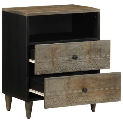 Нощно шкафче Светло сиво 50x33x60 cm Масивна дървесина Манго