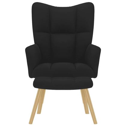 Релаксиращ стол с табуретка, черна, текстил