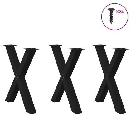 Крака за трапезна маса, X-образни, 3 бр., черни, 80 x (72-73) см, стомана
