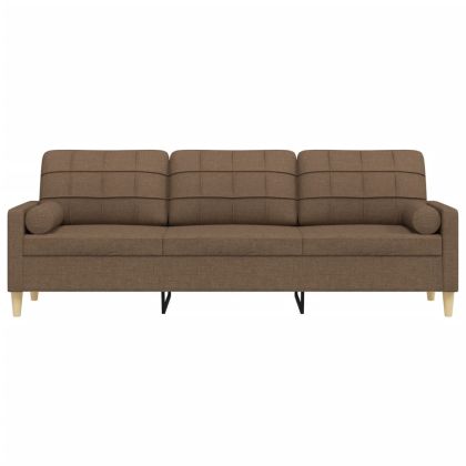 3-местен диван с декоративни възглавници кафяв плат 210 см