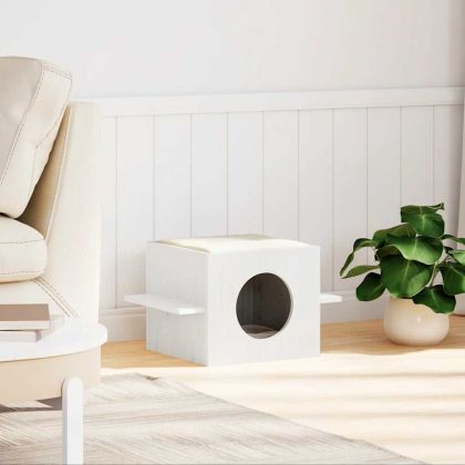 Къща за котки бяла 51x35x30 cm масивна дървесина бор