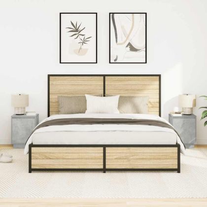 Нощни шкафчета с LED осветление 2 бр., бетонно сиво 38x34x50 cm