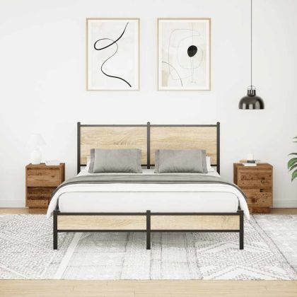 Нощни шкафчета с LED осветление 2 бр. старо дърво 38x34x50 cm