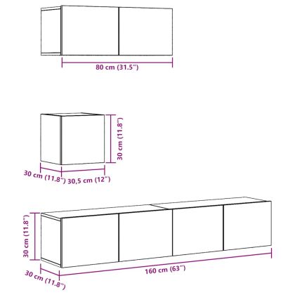 Комплект ТВ шкафове за стенен монтаж 4 части, инженерно дърво