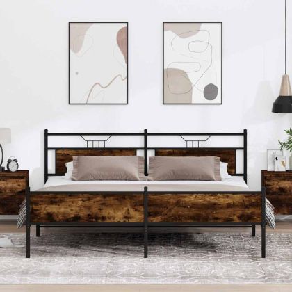 Метална рамка за легло, без матрак, опушен дъб, 193x201 см