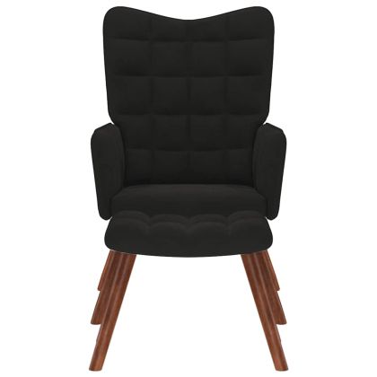 Релаксиращ фотьойл с табуретка, черен кадифе