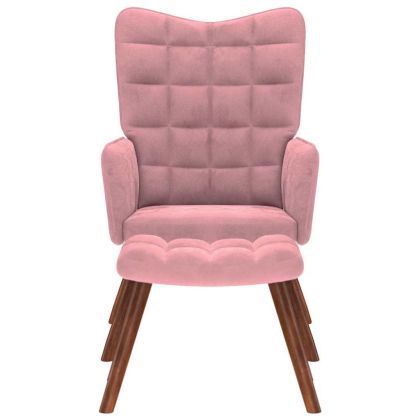 Релакс стол с табуретка розов кадифе