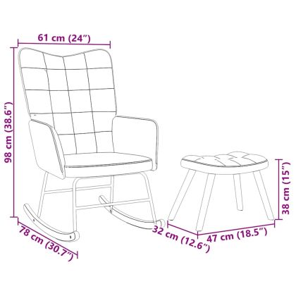 Люлеещ се стол с табуретка, тъмносив кадифе