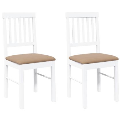 Трапезни столове с възглавници 2 бр Бяла масивна дървесина гума