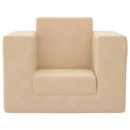 Детски диван-легло кремав мек плюш