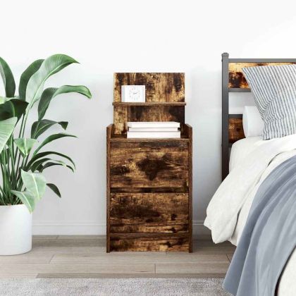 Нощно шкафче с 2 чекмеджета, опушен дъб, 38x34x80 см