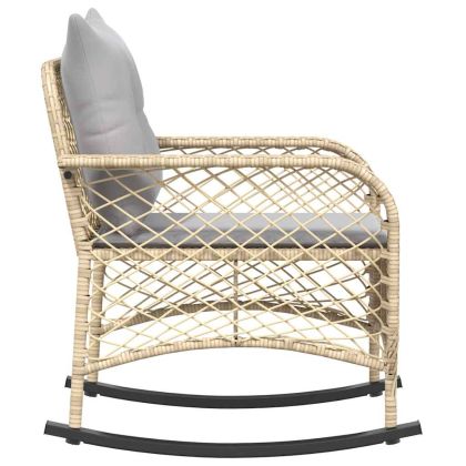Градински люлеещ стол с възглавници бежов полиратан