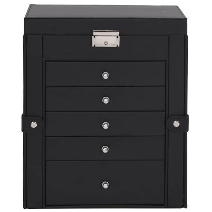 Кутия за бижута 6 слоя с огледало заключваща се черна