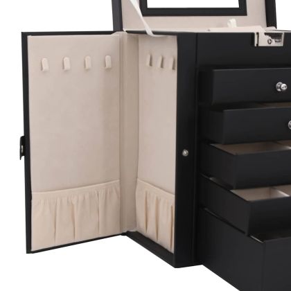 Кутия за бижута 6 слоя с огледало заключваща се черна