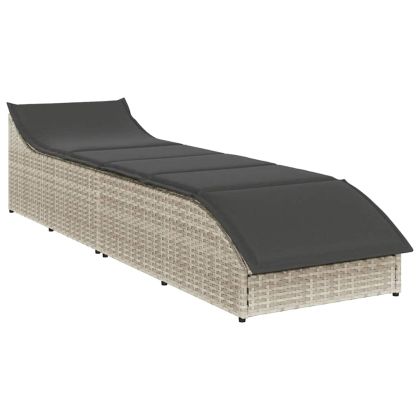 Сгъваем шезлонг с възглавница и място за съхранение Светло сив