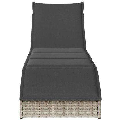 Сгъваем шезлонг с възглавница и място за съхранение Светло сив