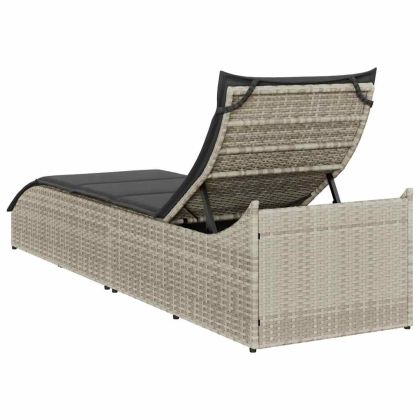 Сгъваем шезлонг с възглавница и място за съхранение Светло сив