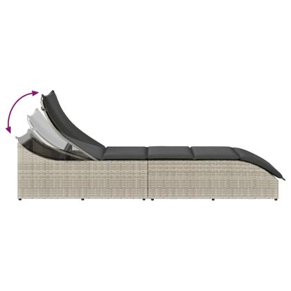 Сгъваем шезлонг с възглавница и място за съхранение Светло сив