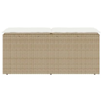 Градинска пейка с възглавница Бежова 110x40x44 cm Поли ратан