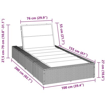 Шезлонг с плаваща възглавница Black Poly Rattan