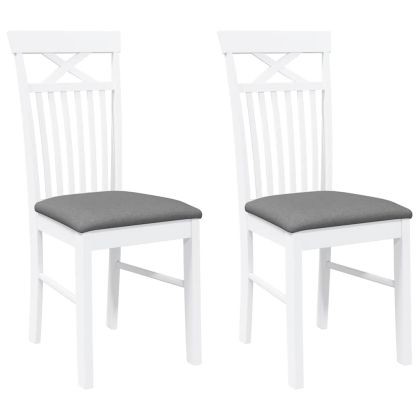 Трапезни столове с възглавници 2 бр Бяла масивна дървесина гума