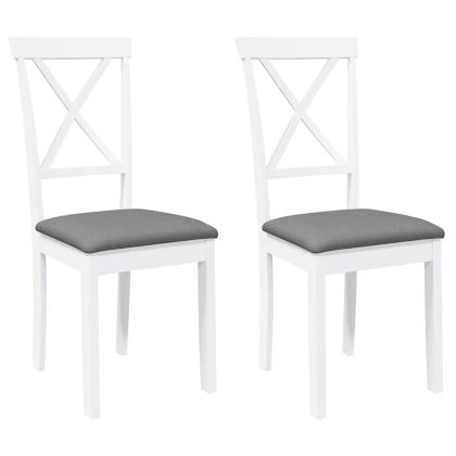 Трапезни столове с възглавници 2 бр Бяла масивна дървесина гума