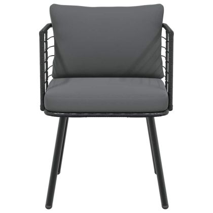 Градински стол с възглавници черен полиратан