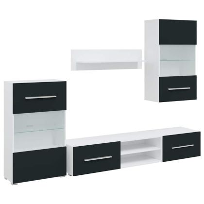 5 броя ТВ шкафове с LED осветление Мат Индиго инженерно дърво