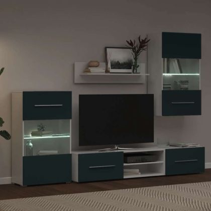 5 броя ТВ шкафове с LED осветление Мат Индиго инженерно дърво