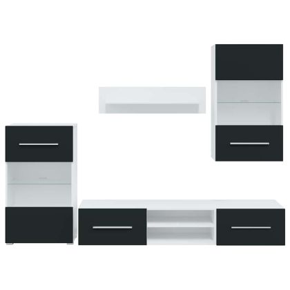 5 броя ТВ шкафове с LED осветление Мат Индиго инженерно дърво