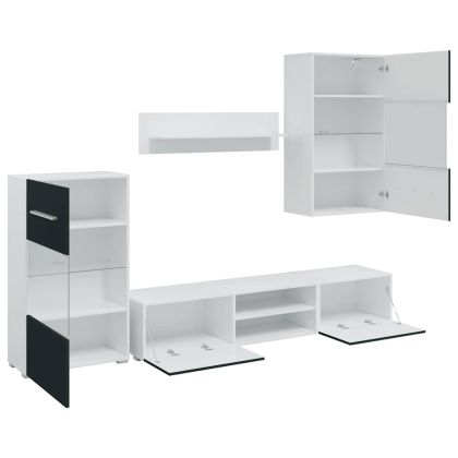 5 броя ТВ шкафове с LED осветление Мат Индиго инженерно дърво