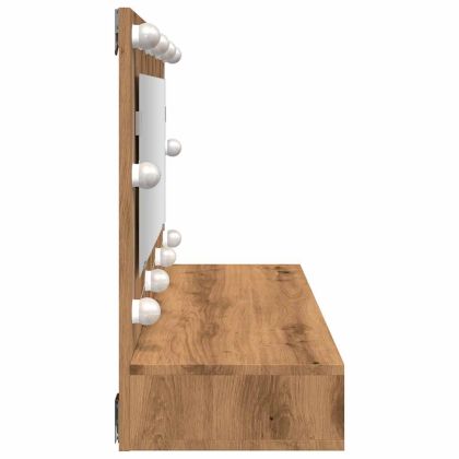 Огледален шкаф с LED осветление, дъб, 90x31,5x62 см