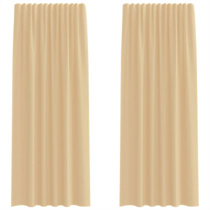 Воалени завеси с примки, 2 бр, пясък, 140x225 см