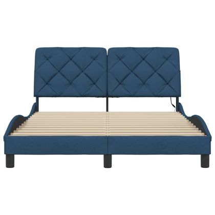 Рамка за легло със светодиод без матрак Синя 140x190 cm Плат