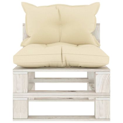 Градински палетен междинен диван с кремави възглавници дърво