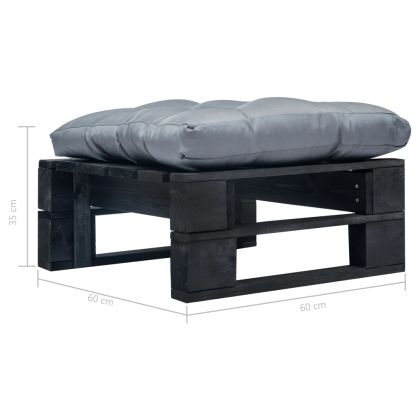 Градинска палетна табуретка със сива възглавница, дърво черно