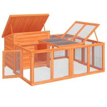 Клетка за зайци кафява 144x123x67,5 см борово дърво масив