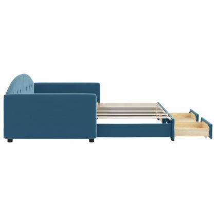 Канапе с изтеглящо легло и чекмеджета синьо 100x200 см кадифе
