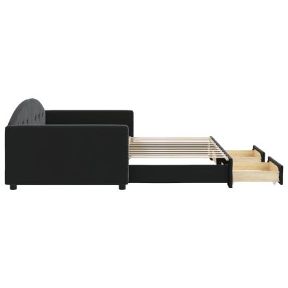 Канапе с изтеглящо легло и чекмеджета черно 100x200 см кадифе