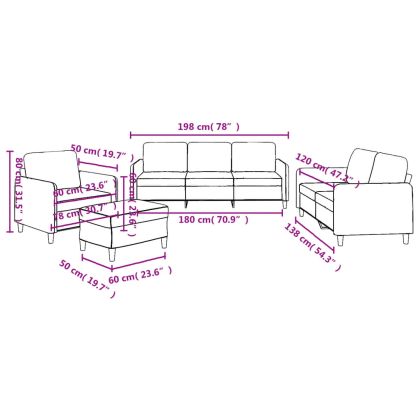 Комплект дивани от 4 части с възглавници, светлосив, плат