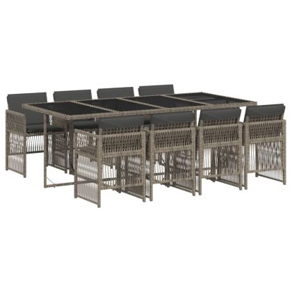 Градински трапезен комплект 9 части с възглавници сив полиратан