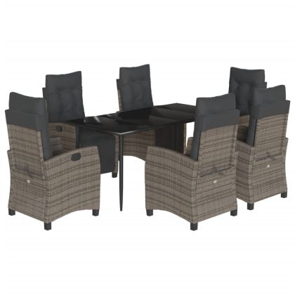 Градински трапезен комплект 7 части с възглавници сив полиратан