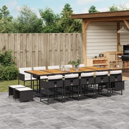 Градински комплект с възглавници 15 части полиратан черен