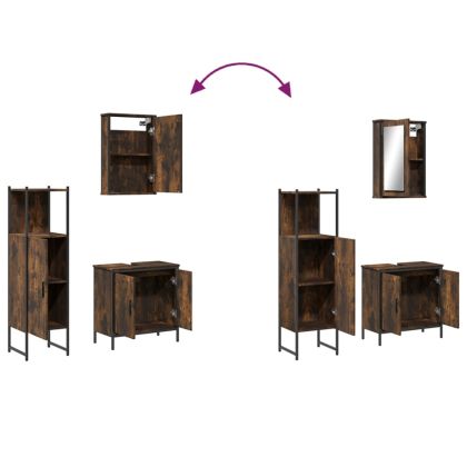 Комплект мебели за баня от 3 части, опушен дъб, инженерно дърво