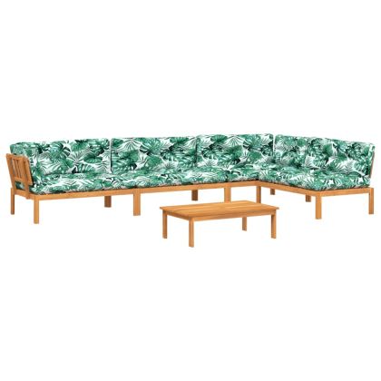 Градински комплект диван с възглавници, 5 части, акация масив